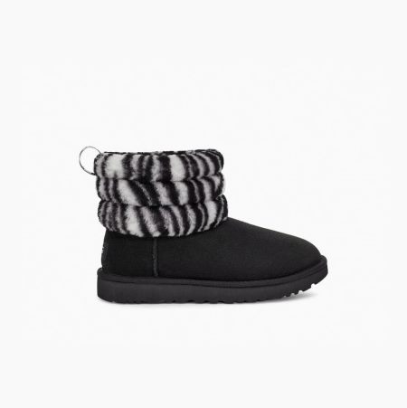 Dámské Prošívané Kozačky UGG Fluff Mini Zebra Černé Bílé | QOGJIPRJ
