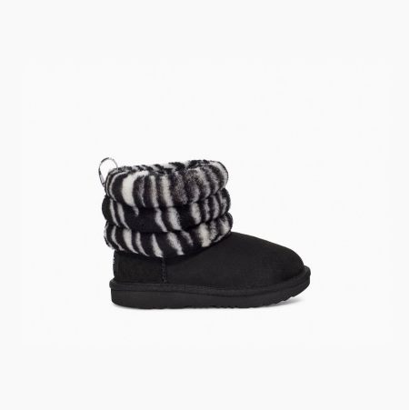 Dětské Prošívané Kozačky UGG Fluff Mini Zebra Černé Bílé | Z0N137J8